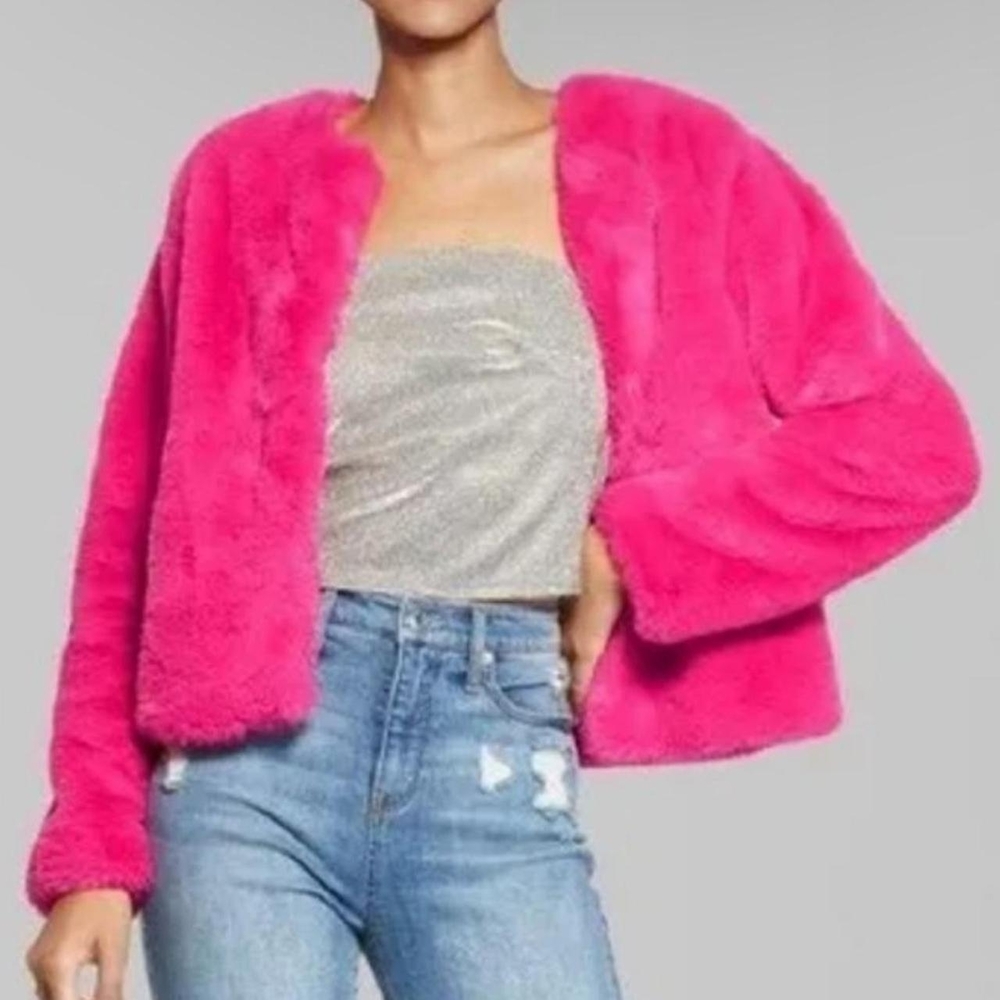 Wild Fable Vibrant Pink Cropped Teddy Jacket- Size XXL- READ DESCRIPTION - Picture 1 of 6